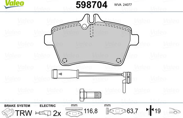 Valeo 598704 - Гальмівні колодки, дискові гальма autozip.com.ua