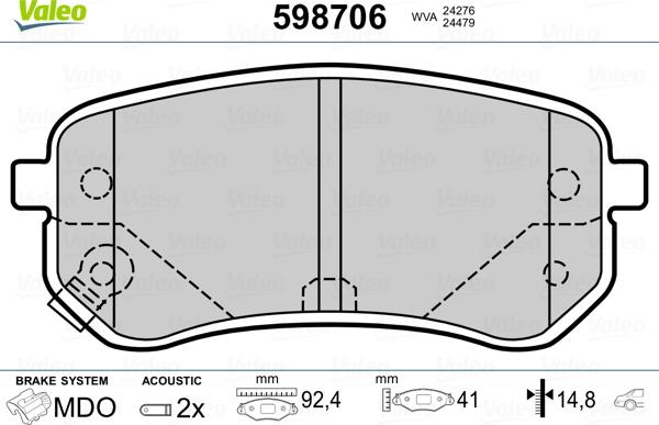 Valeo 598706 - Гальмівні колодки, дискові гальма autozip.com.ua