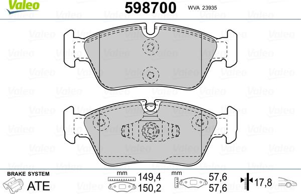 VALEO 598700 - Гальмівні колодки, дискові гальма autozip.com.ua