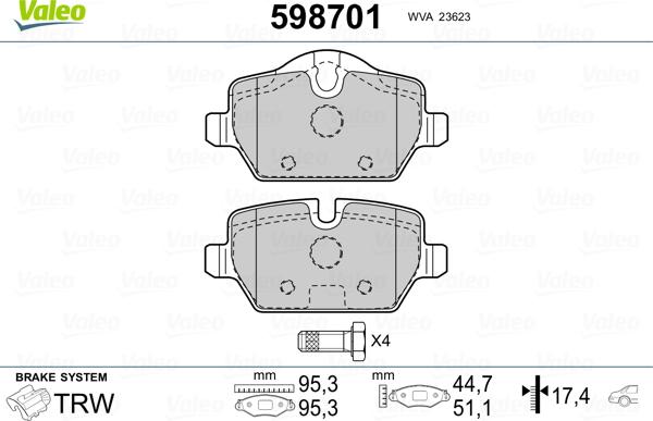 Valeo 598701 - Гальмівні колодки, дискові гальма autozip.com.ua