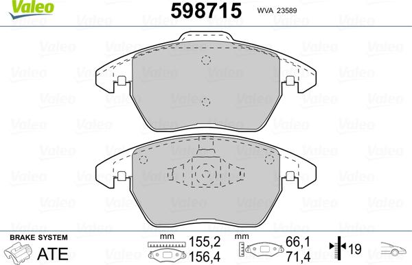 Valeo 598715 - Гальмівні колодки, дискові гальма autozip.com.ua