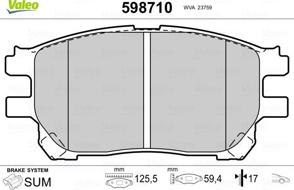 Valeo 598710 - Гальмівні колодки, дискові гальма autozip.com.ua