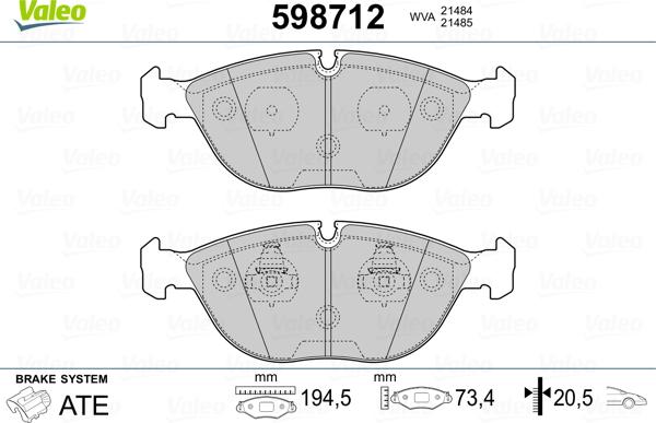 Valeo 598712 - Гальмівні колодки, дискові гальма autozip.com.ua