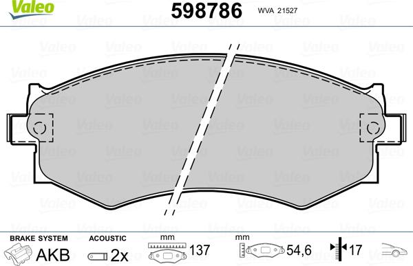 Valeo 598786 - Гальмівні колодки, дискові гальма autozip.com.ua