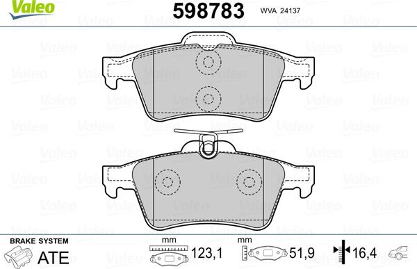 Valeo 598783 - Гальмівні колодки, дискові гальма autozip.com.ua