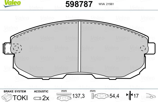 Valeo 598787 - Гальмівні колодки, дискові гальма autozip.com.ua