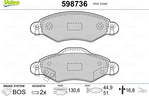 Valeo 598736 - Гальмівні колодки, дискові гальма autozip.com.ua