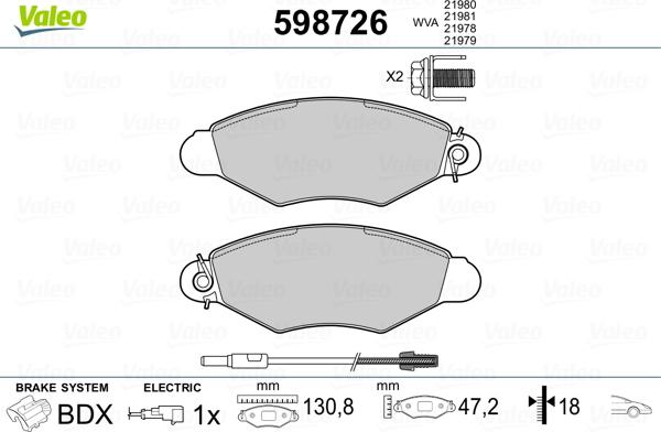 Valeo 598726 - Гальмівні колодки, дискові гальма autozip.com.ua