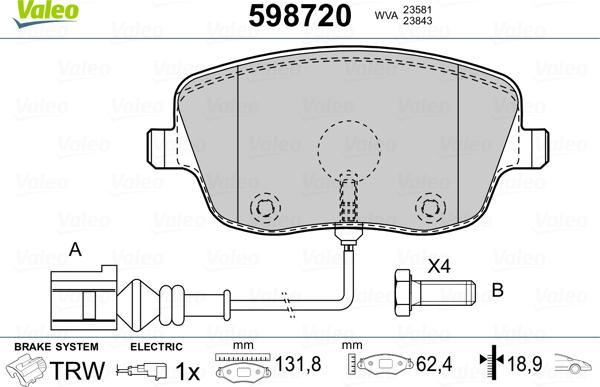 Valeo 598720 - Гальмівні колодки, дискові гальма autozip.com.ua