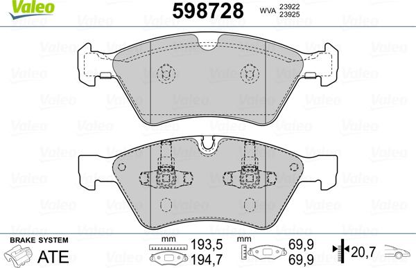 Valeo 598728 - Гальмівні колодки, дискові гальма autozip.com.ua