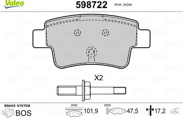 Valeo 598722 - Гальмівні колодки, дискові гальма autozip.com.ua