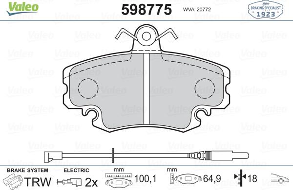 Valeo 598775 - Гальмівні колодки, дискові гальма autozip.com.ua