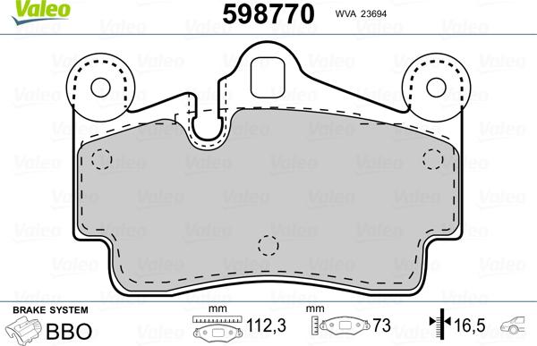 Valeo 598770 - Гальмівні колодки, дискові гальма autozip.com.ua