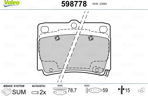 Valeo 598778 - Гальмівні колодки, дискові гальма autozip.com.ua