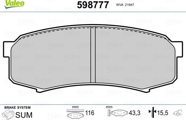VALEO 598777 - Гальмівні колодки, дискові гальма autozip.com.ua