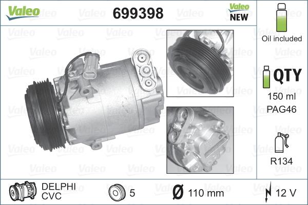 Valeo 699398 - Компресор, кондиціонер autozip.com.ua