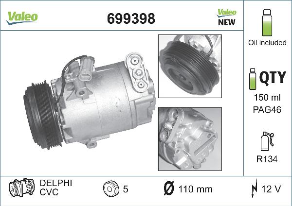 VALEO 699398 - Компресор, кондиціонер autozip.com.ua