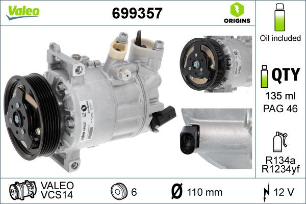 VALEO 699357 - Компресор, кондиціонер autozip.com.ua