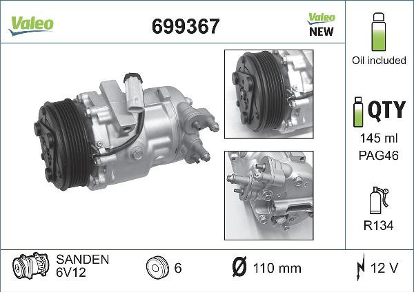 VALEO 699367 - Компресор, кондиціонер autozip.com.ua