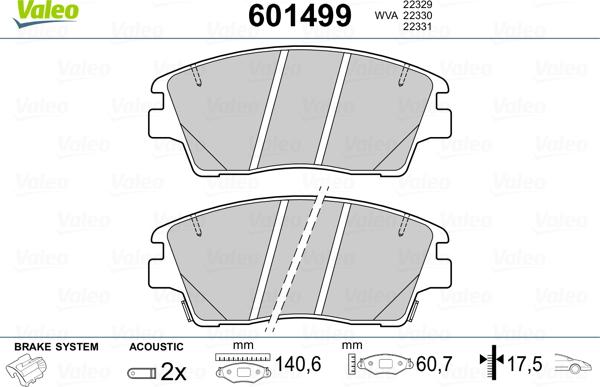 Valeo 601499 - Гальмівні колодки, дискові гальма autozip.com.ua