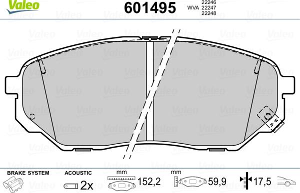 Valeo 601495 - Гальмівні колодки, дискові гальма autozip.com.ua