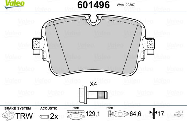 Valeo 601496 - Гальмівні колодки, дискові гальма autozip.com.ua