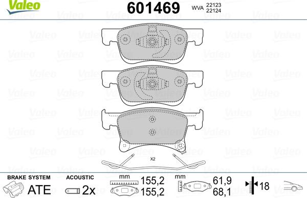 Valeo 601469 - Гальмівні колодки, дискові гальма autozip.com.ua