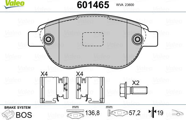 Valeo 601465 - Гальмівні колодки, дискові гальма autozip.com.ua