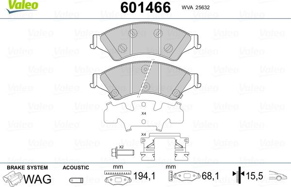 Valeo 601466 - Гальмівні колодки, дискові гальма autozip.com.ua