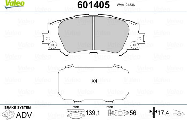 Valeo 601405 - Гальмівні колодки, дискові гальма autozip.com.ua