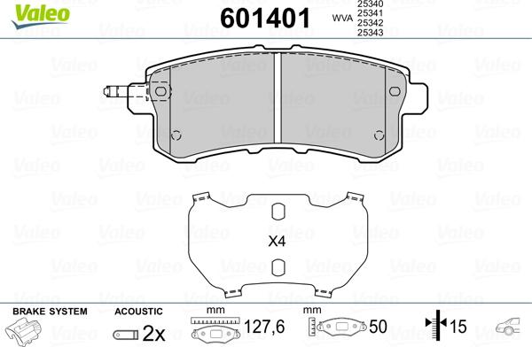 Valeo 601401 - Гальмівні колодки, дискові гальма autozip.com.ua