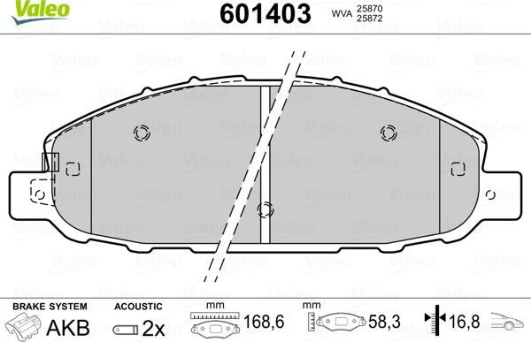 Valeo 601403 - Гальмівні колодки, дискові гальма autozip.com.ua