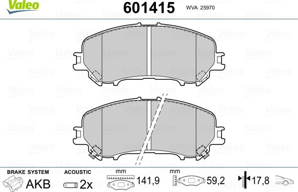 Valeo 601415 - Гальмівні колодки, дискові гальма autozip.com.ua