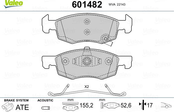 Valeo 601482 - Гальмівні колодки, дискові гальма autozip.com.ua