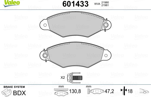 Valeo 601433 - Гальмівні колодки, дискові гальма autozip.com.ua