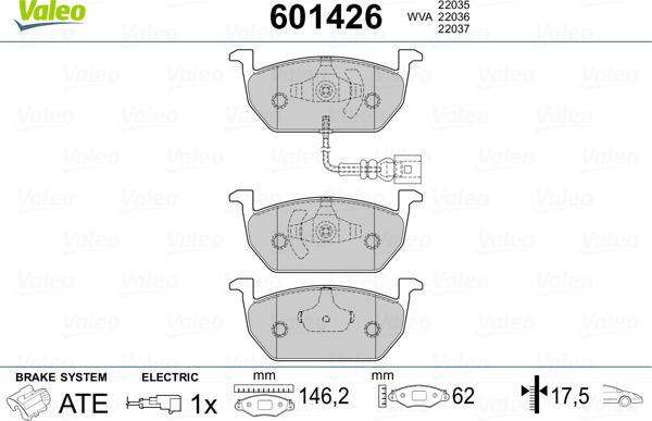 Valeo 601426 - Гальмівні колодки, дискові гальма autozip.com.ua