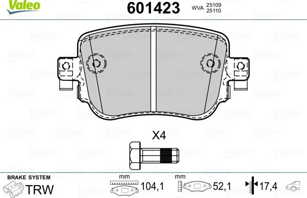 Valeo 601423 - Гальмівні колодки, дискові гальма autozip.com.ua