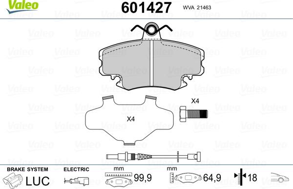 Valeo 601427 - Гальмівні колодки, дискові гальма autozip.com.ua