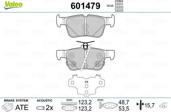 VALEO 601479 - Гальмівні колодки, дискові гальма autozip.com.ua