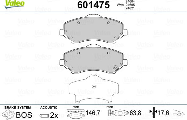 Valeo 601475 - Гальмівні колодки, дискові гальма autozip.com.ua