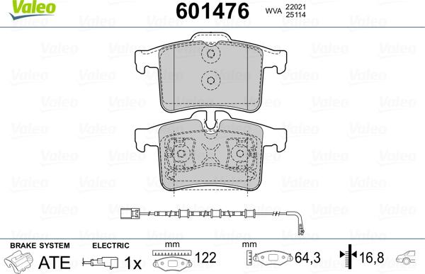 VALEO 601476 - Гальмівні колодки, дискові гальма autozip.com.ua