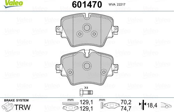 Valeo 601470 - Гальмівні колодки, дискові гальма autozip.com.ua