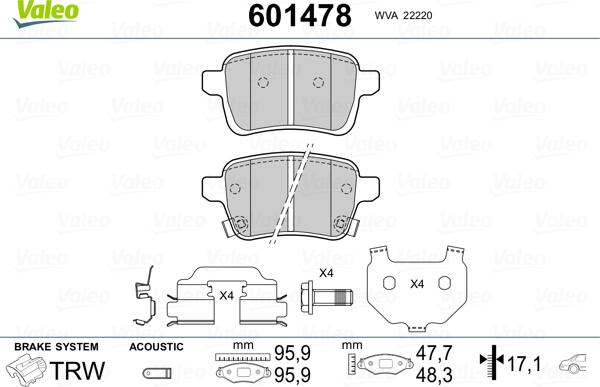 Valeo 601478 - Гальмівні колодки, дискові гальма autozip.com.ua