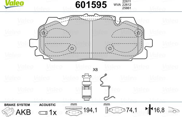 Valeo 601595 - Гальмівні колодки, дискові гальма autozip.com.ua