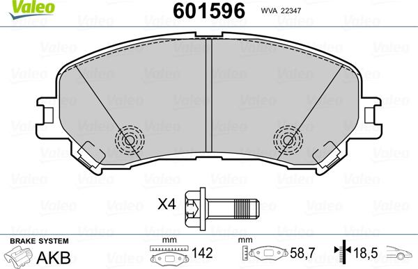 Valeo 601596 - Гальмівні колодки, дискові гальма autozip.com.ua