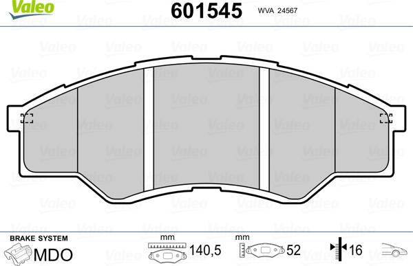 Valeo 601545 - Гальмівні колодки, дискові гальма autozip.com.ua