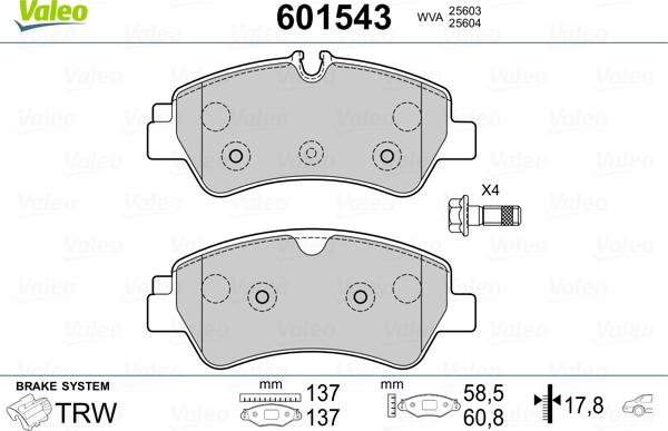 Valeo 601543 - Гальмівні колодки, дискові гальма autozip.com.ua