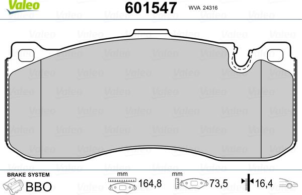 Valeo 601547 - Гальмівні колодки, дискові гальма autozip.com.ua