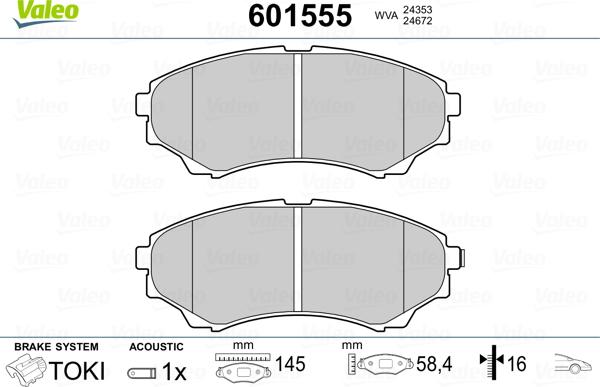 Valeo 601555 - Гальмівні колодки, дискові гальма autozip.com.ua