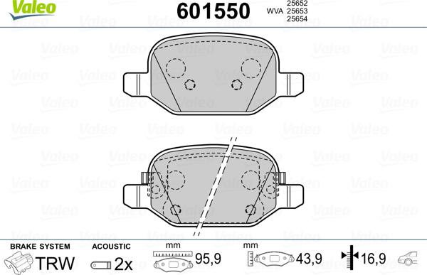 Valeo 601550 - Гальмівні колодки, дискові гальма autozip.com.ua